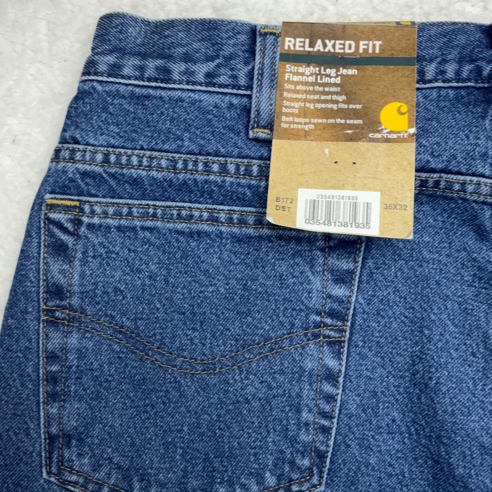 Carhartt Relaxed Fit Straight Flannel Lined Jeans Mens 36x32 B172 DST NWT